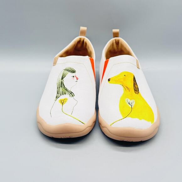 UIN Shoes Womens 5.5 White Canvas Toledo Dog Girl Art Walking Travel Slip On - Picture 3 of 13